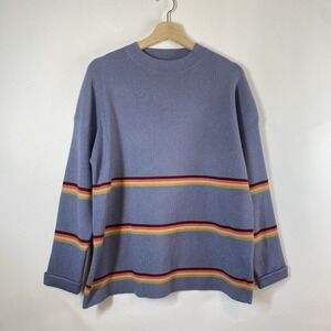 Lillusory Women's Blue Striped Long Sleeve Knit Sweater Size S NWT Crew Neck